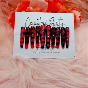 Custom press on nails extra long size large black and pink marbling